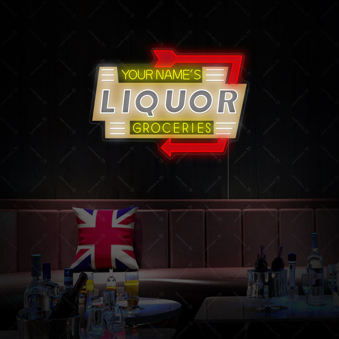 "Custom Liquor Groceries" Neonskylt