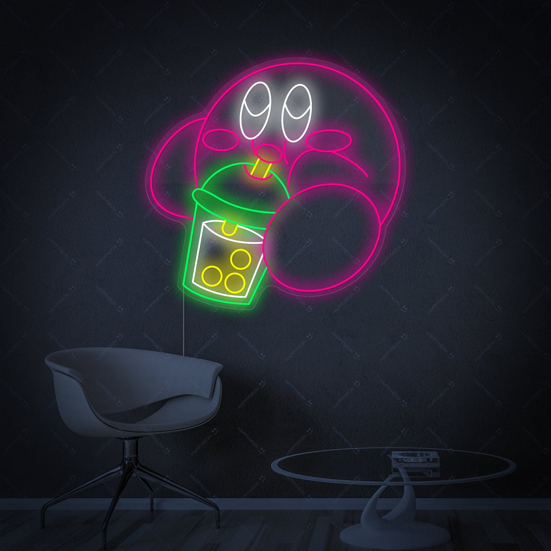 "Kirby dricker Boba Tea" Neonskylt