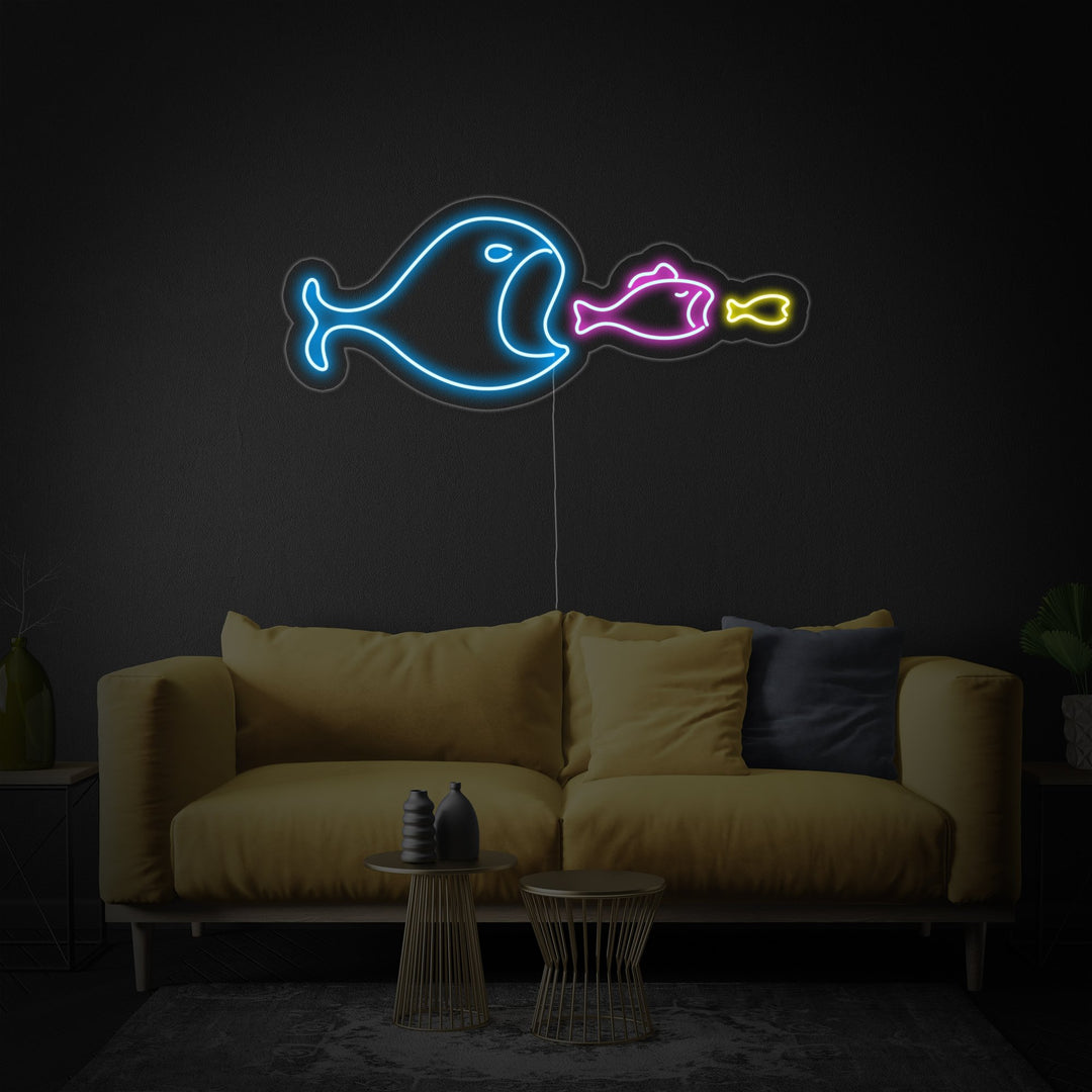"Stor Fisk Äter Liten Fisk" Neonskylt