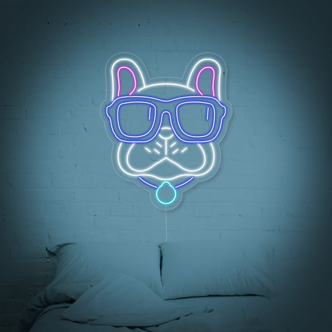 "Bulldogg, Glasögon" Neonskylt
