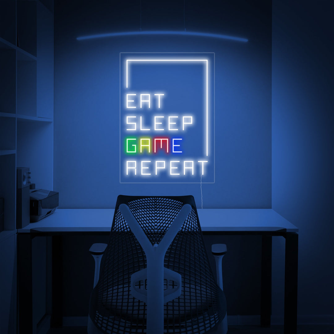 "Eat Sleep Game Repeat, Gamer Dekor" Neonskylt