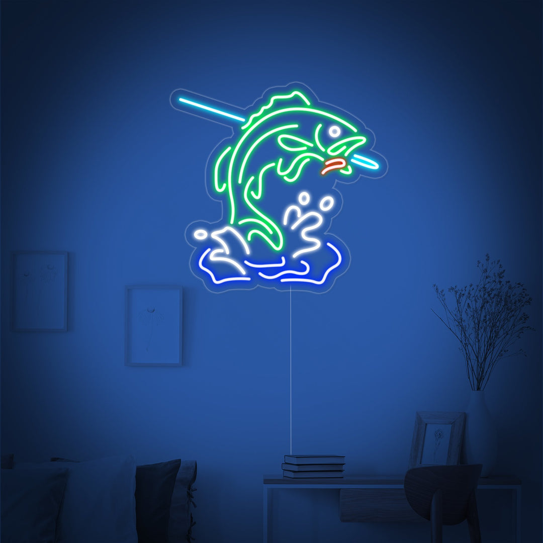 "Fisk På Kroken, Fiske" Neonskylt