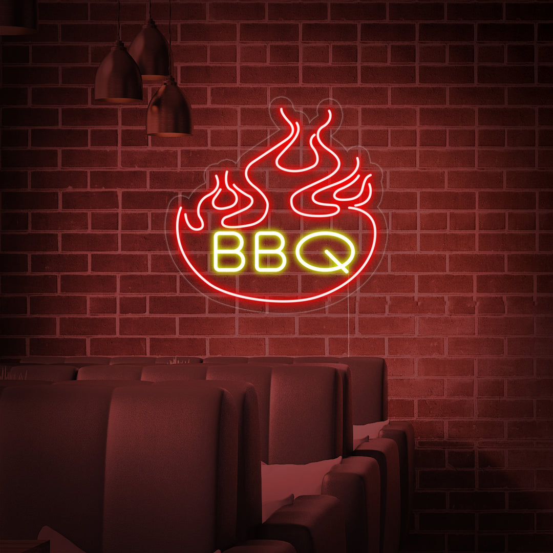 "Lågor, BBQ" Neonskylt