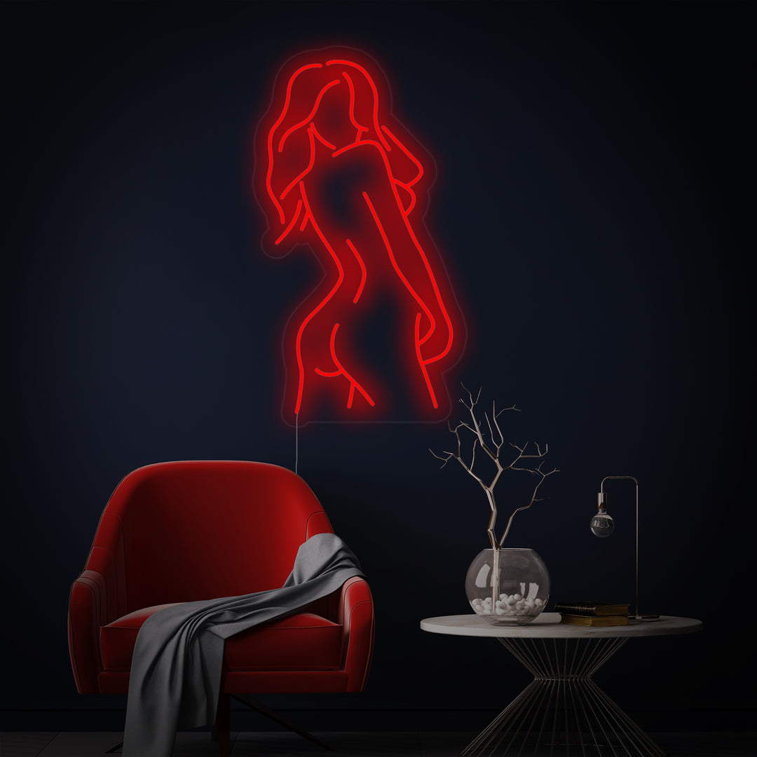 "Flicka Kvinna Dam Kropp Elegant" Neonskylt