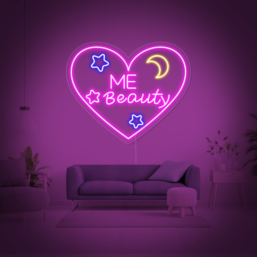 "Hjärta, Kärlek, Me Beauty" Neonskylt