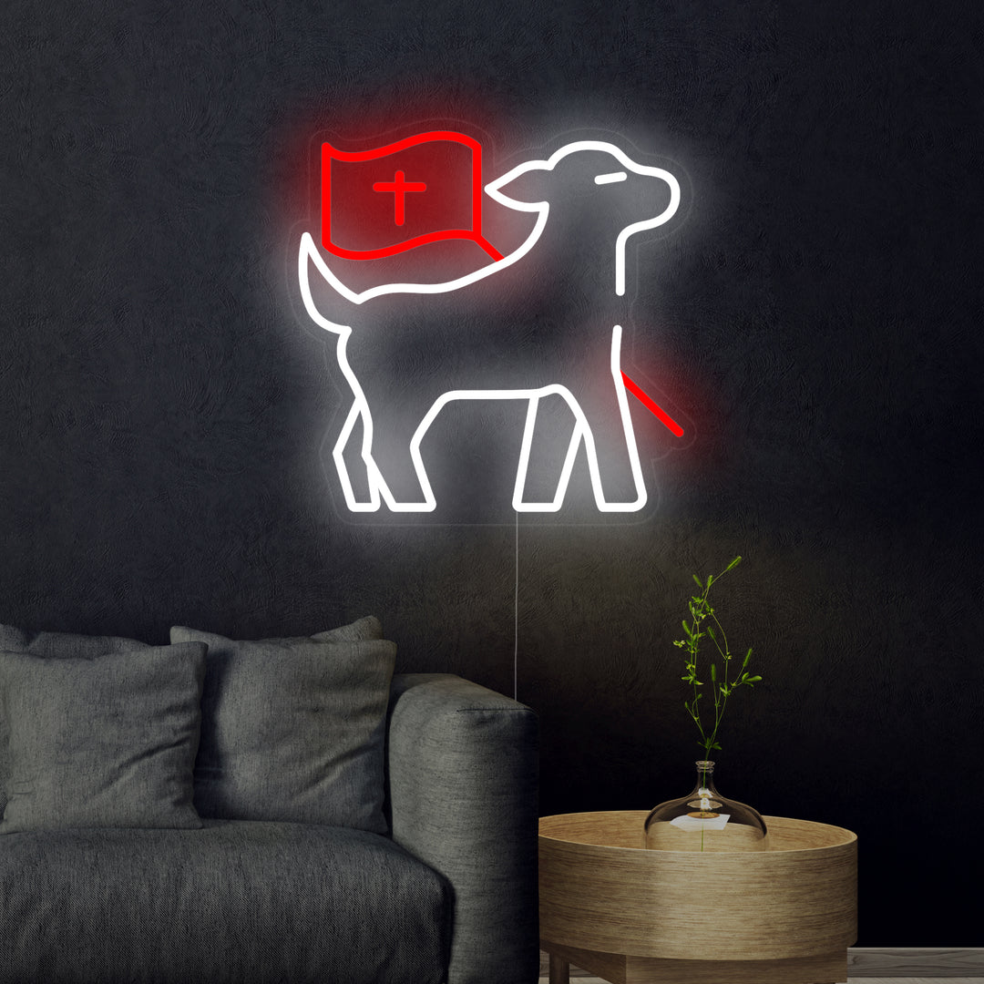 "Lamm Med Kors" Neonskylt