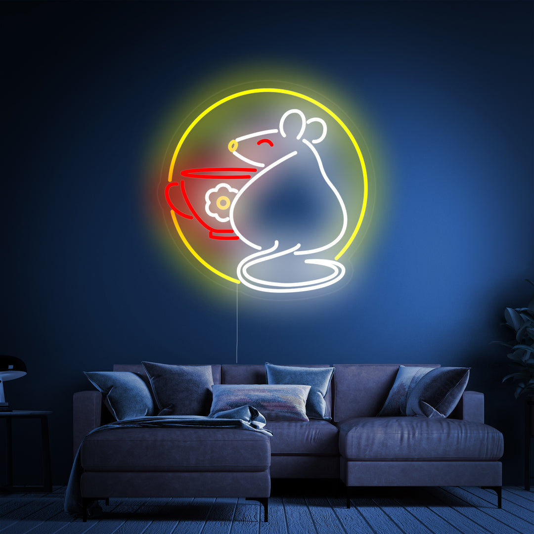"Råtta Med Kopp" Neonskylt