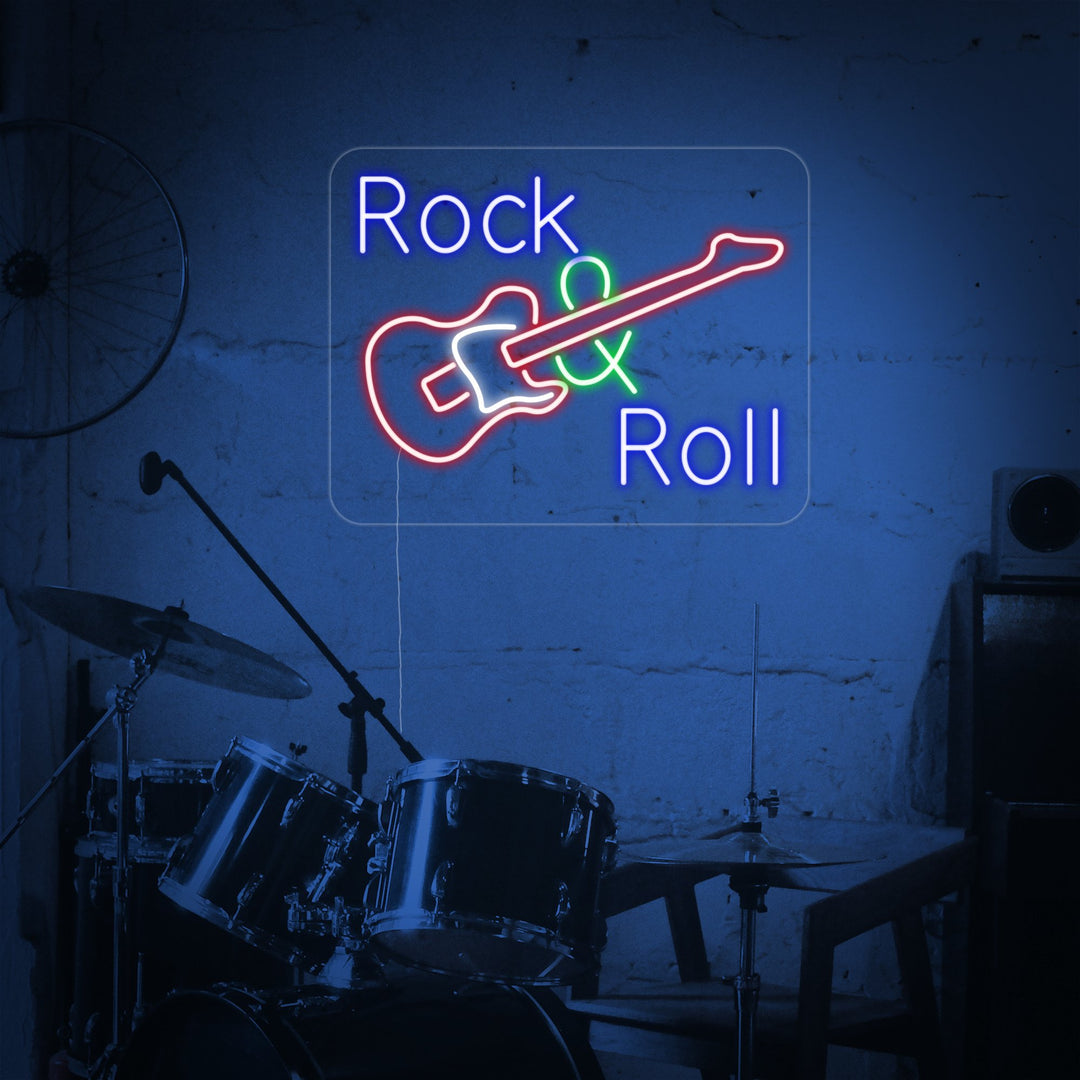 "Rock And Roll, Musik, Gitarr" Neonskylt