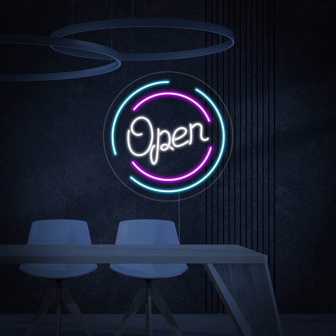 "Bokstäver Open I Cirklar" Neonskylt