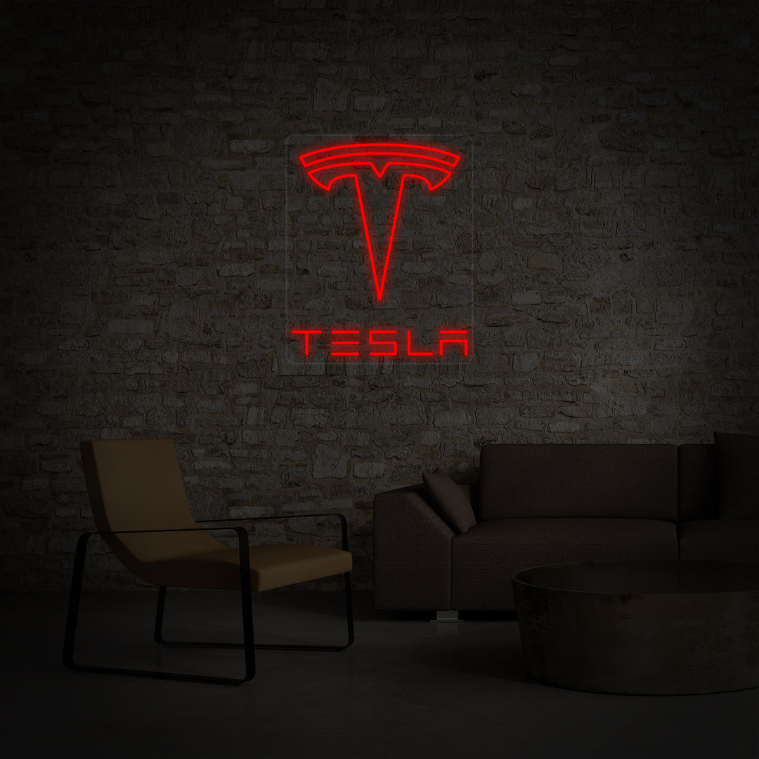 "Tesla Och Bil" Neonskylt