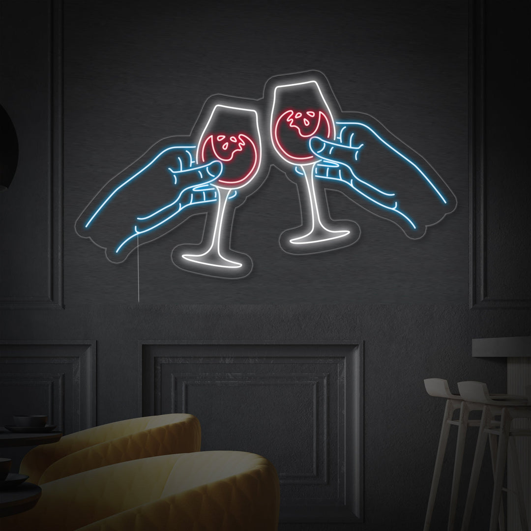 "Två Händer Med Klirrande Vin Bar" Neonskylt
