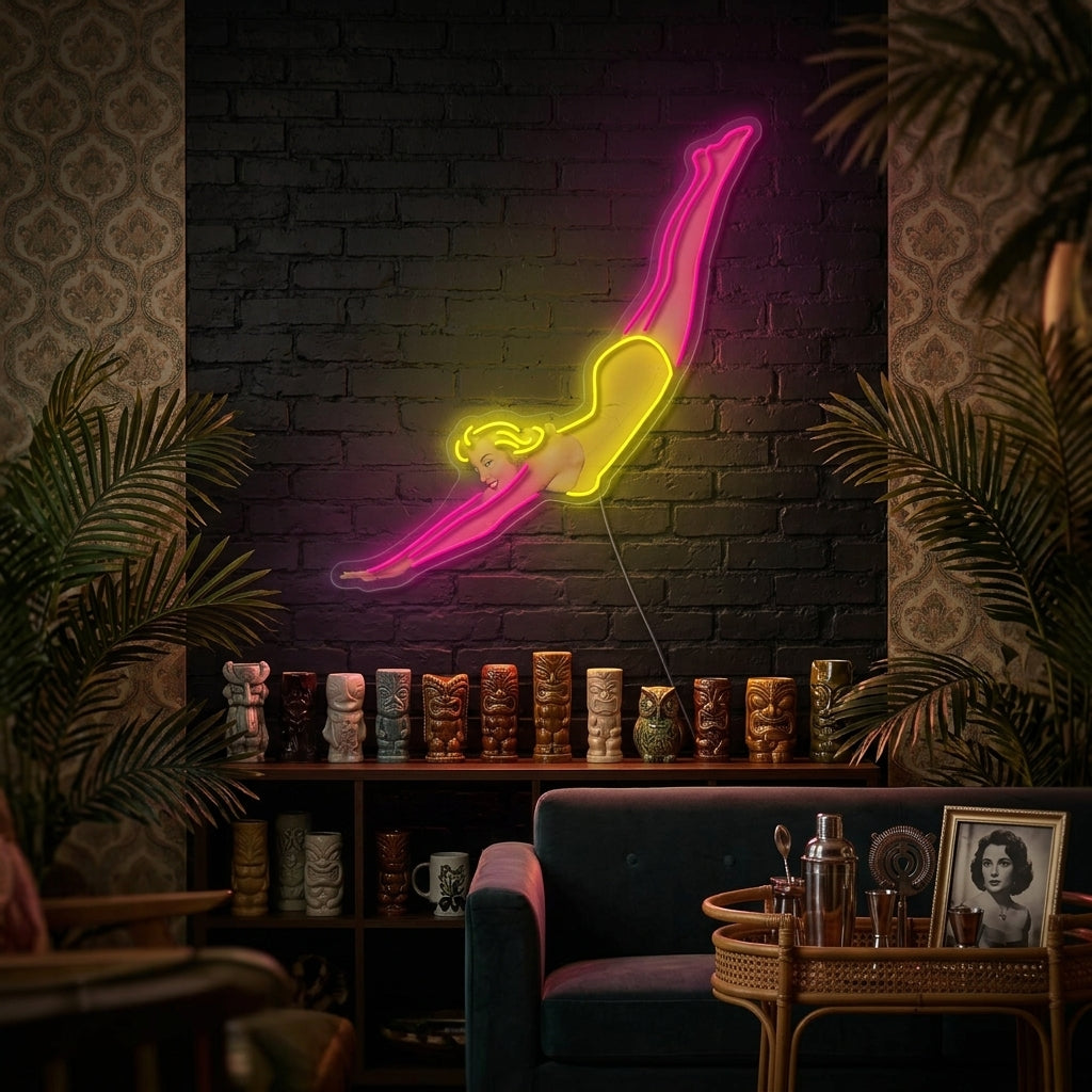 "Retro dykande dam" Neonskylt