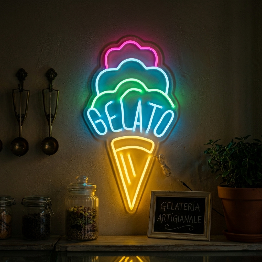 "Gelato, Glass" Neonskylt
