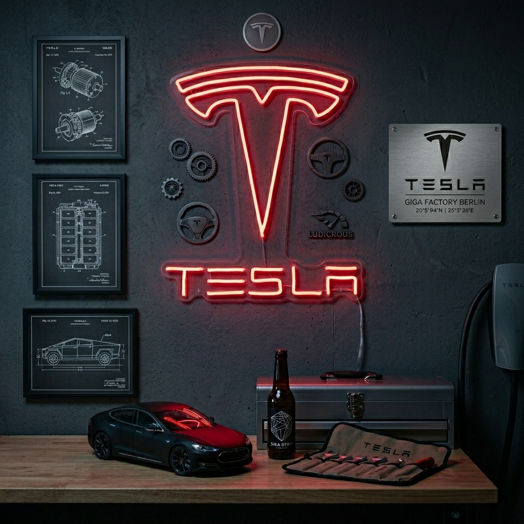 "Tesla Och Bil" Neonskylt