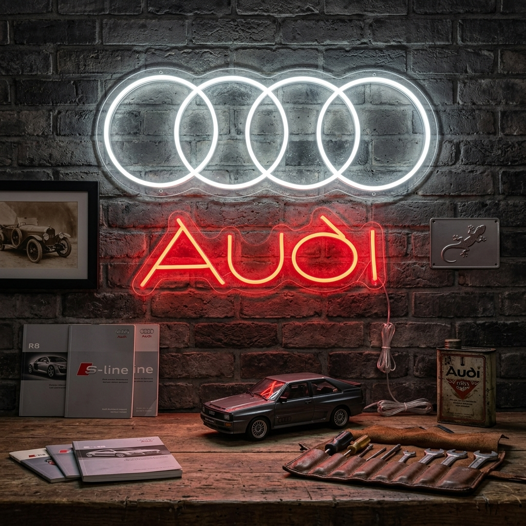 "Audi-Logotypen Med Fyra Cirklar" Neonskylt