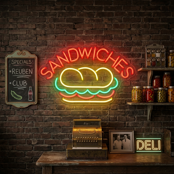 "SANDWICHES, Mat" Neonskylt