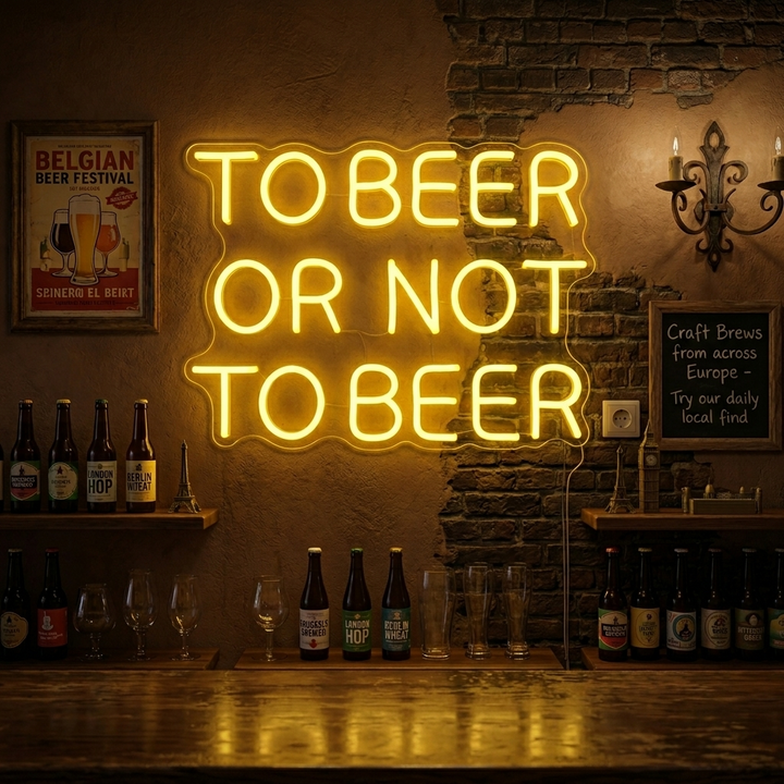 "Ölbar, To Beer Or Not To Beer" Neonskylt