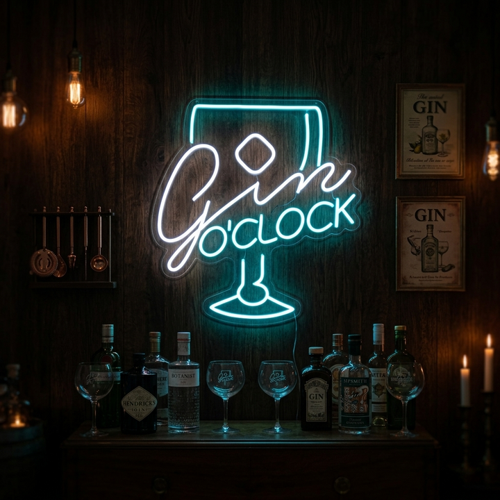 "Gin Oclock Glas" Neonskylt