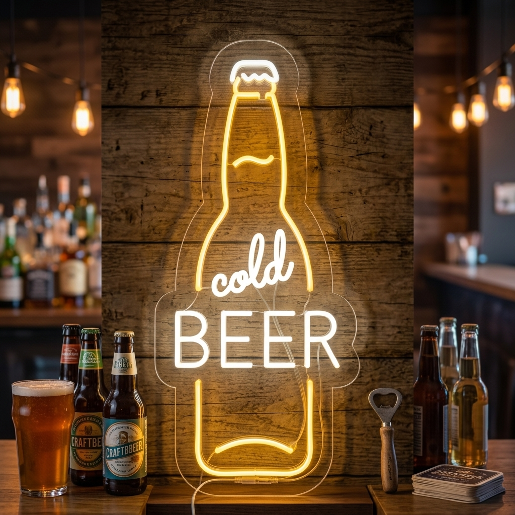 "Cold Beer Ölflaska Bar" Neonskylt