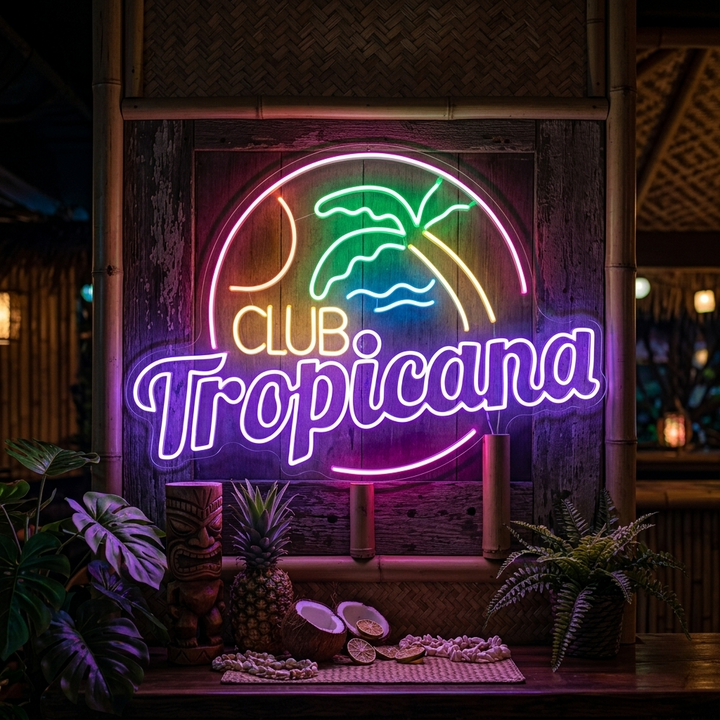 "Club Tropicana Strand, Palmträd, Bar" Neonskylt