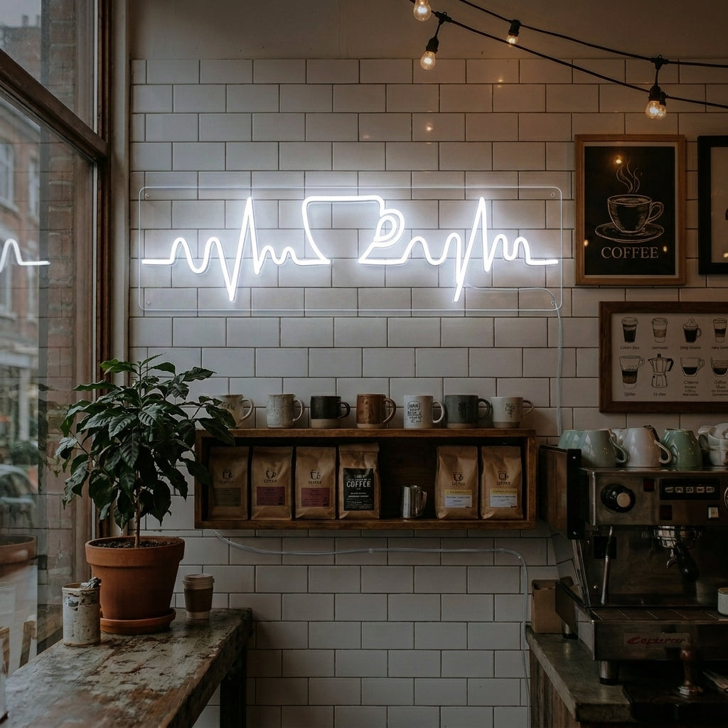 "Kaffe Hjärtslag" Neonskylt