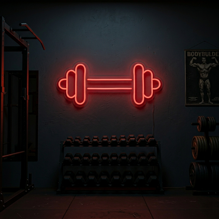 "Hantel Skivstång Gym, Gymdekor, Fitnessdekor" Neonskylt