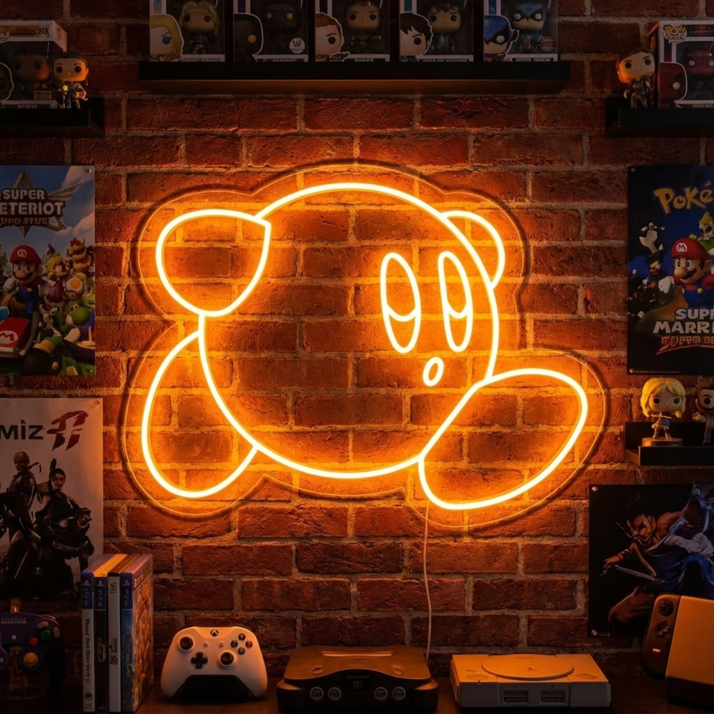 "Kirby, Kirby Rumsinredning, Spelinredning" Neonskylt