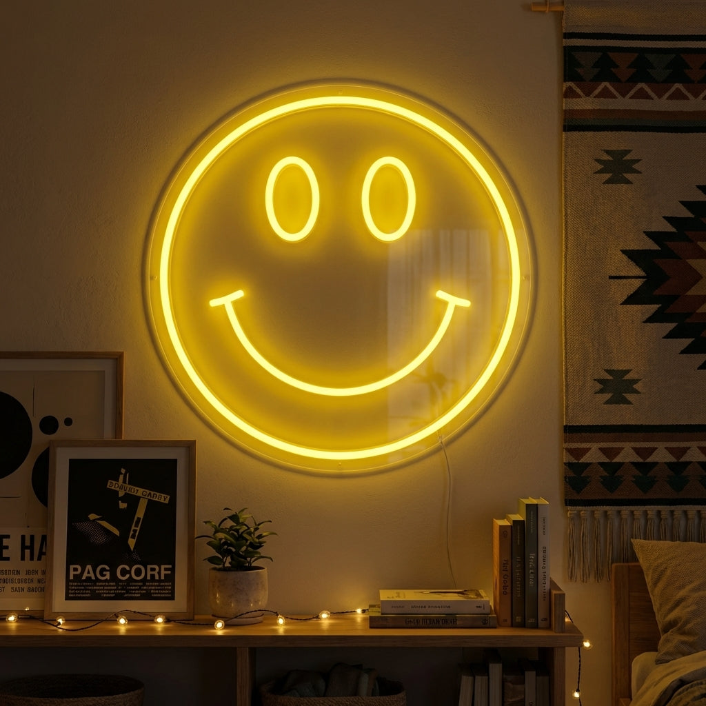 "Element Symbol Emoji Leende Ansikte" Neonskylt