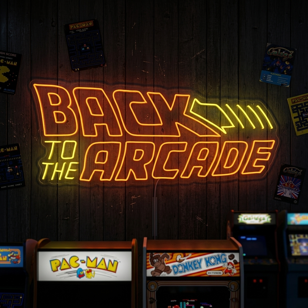 "Back To The Arcade, Inredning För Spelrum" Neonskylt