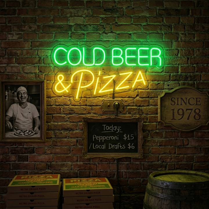 "Cold Beer Pizza" Neonskylt