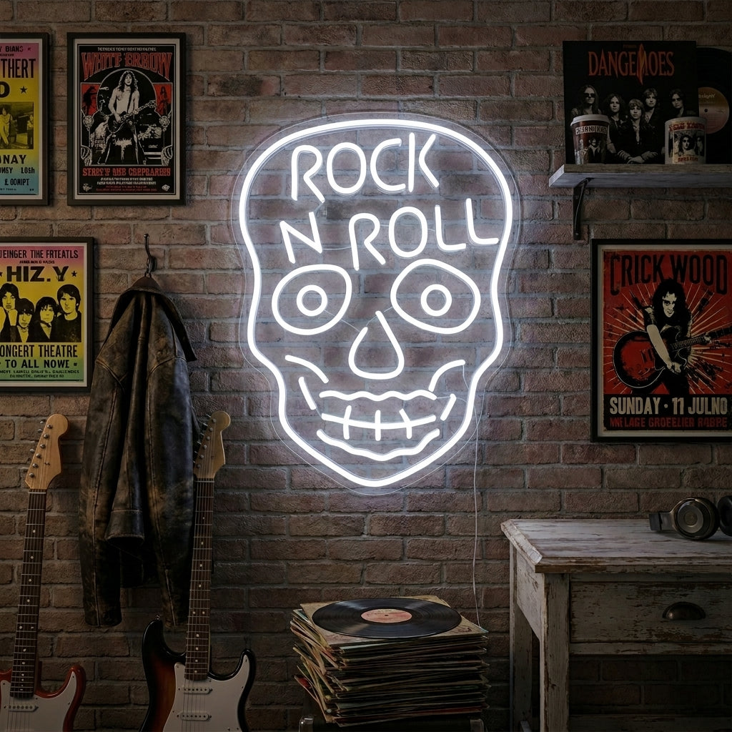 "Rock N Roll, Skalle" Neonskylt