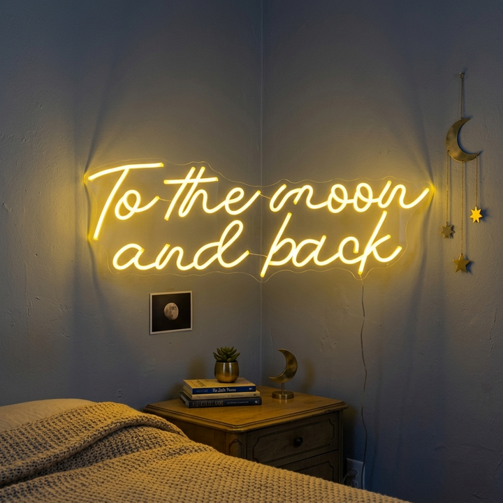 "To The Moon and Back" Neonskylt