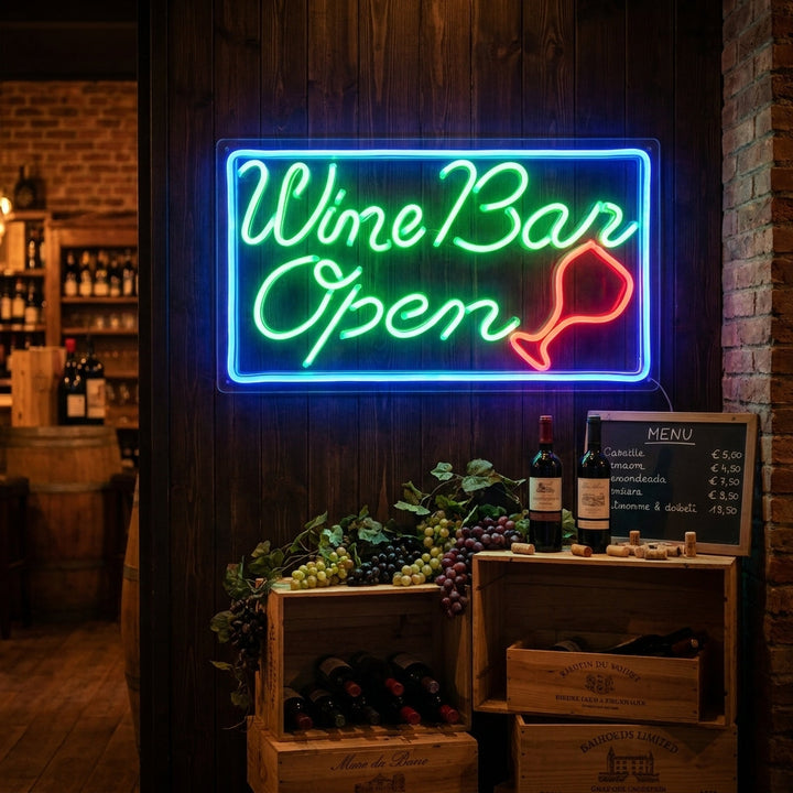 "Wine Bar Open" Neonskylt