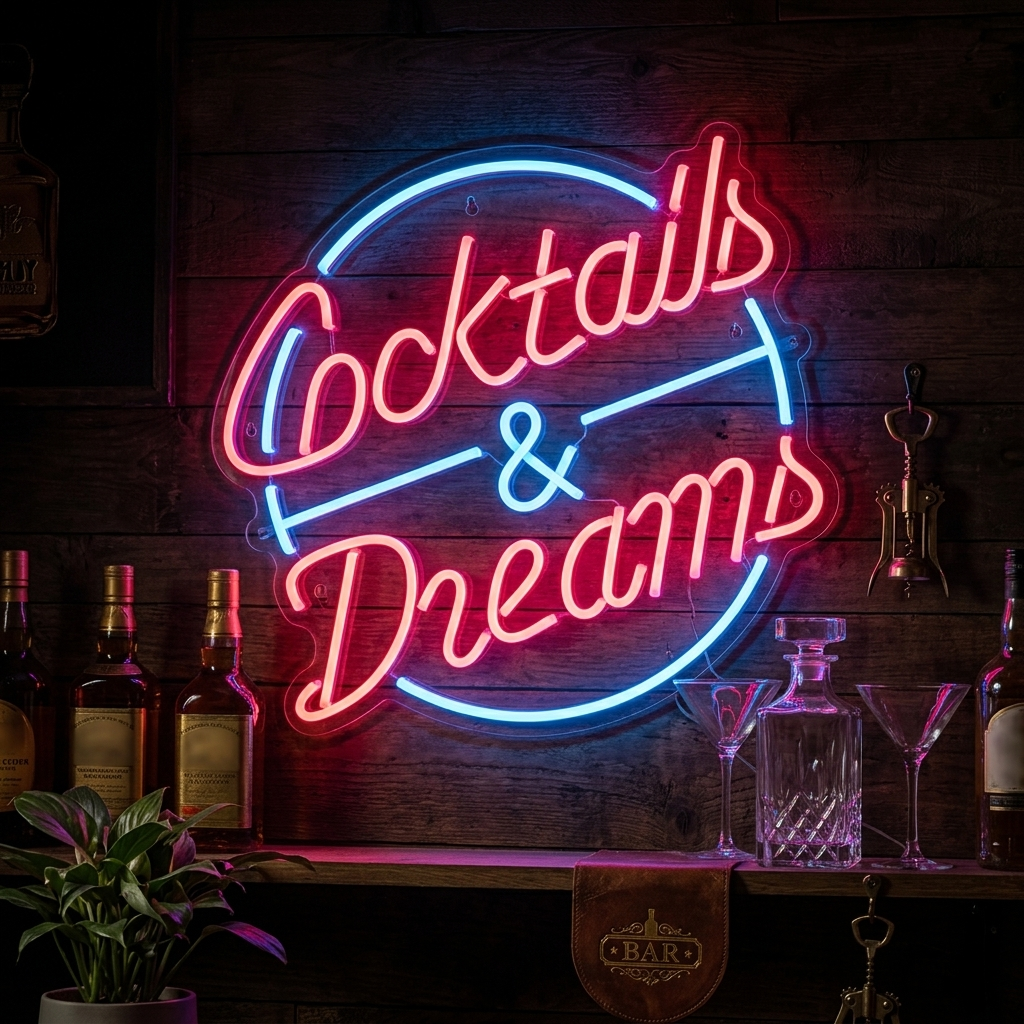 "Cocktails And Dreams" Neonskylt