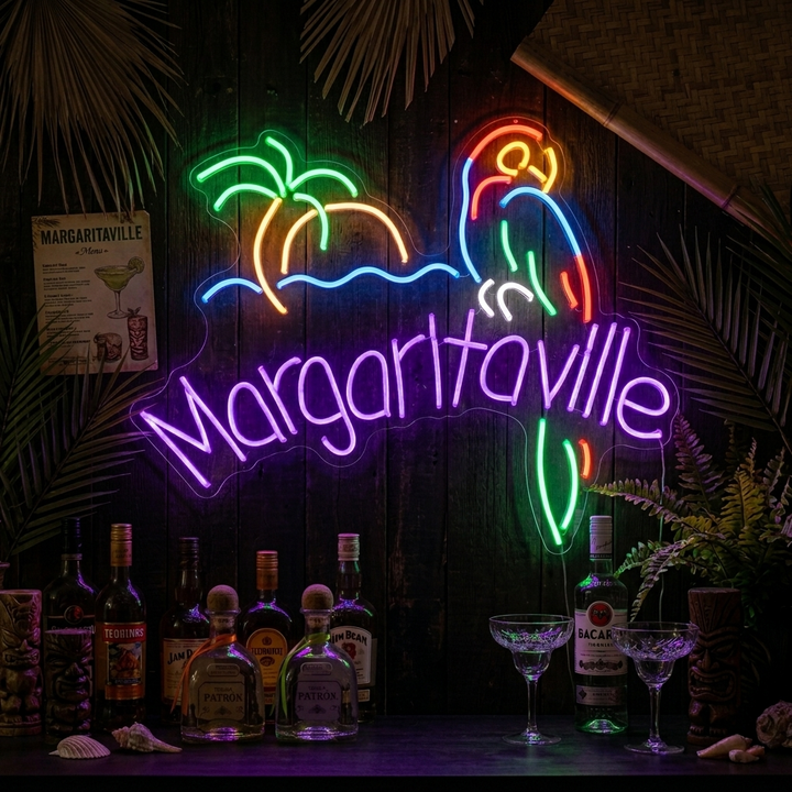 "Jimmy Buffett Margaritaville Paradise Papegoja Öl" Neonskylt