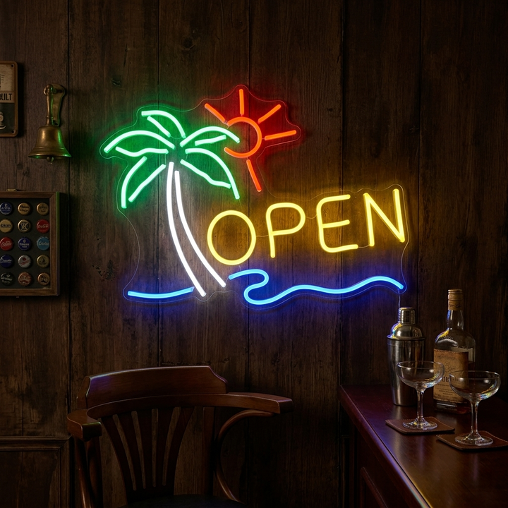 "Open, Bar" Neonskylt