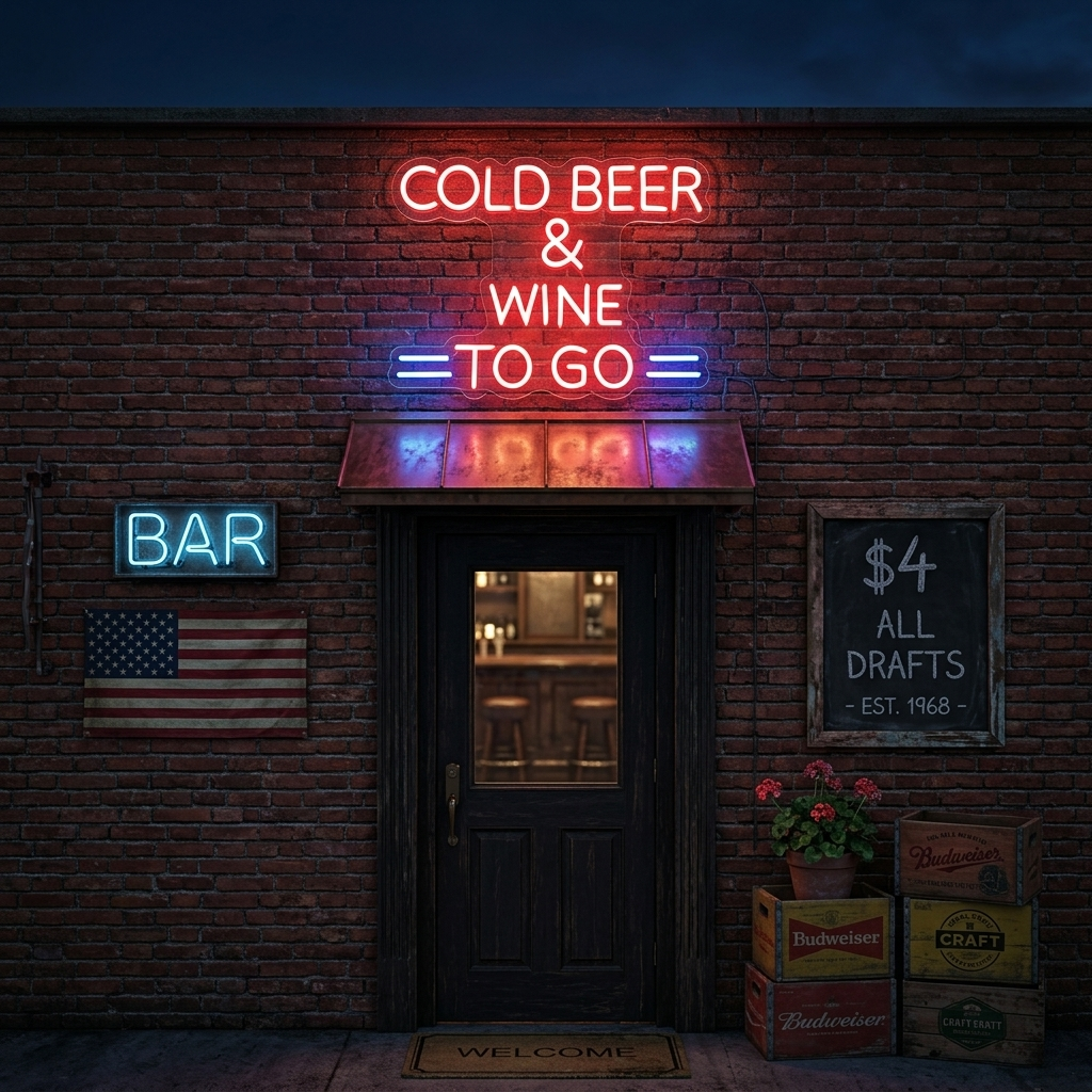 "Cold Beer And Wine To Go" Neonskylt