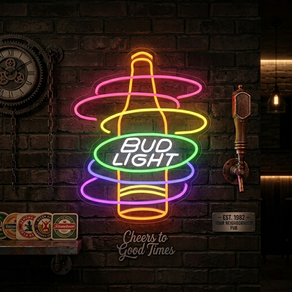 "Bud Light Rainbow Bottle" Neonskylt