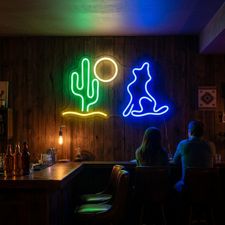 "Kaktus, Måne, Varg" Neonskylt