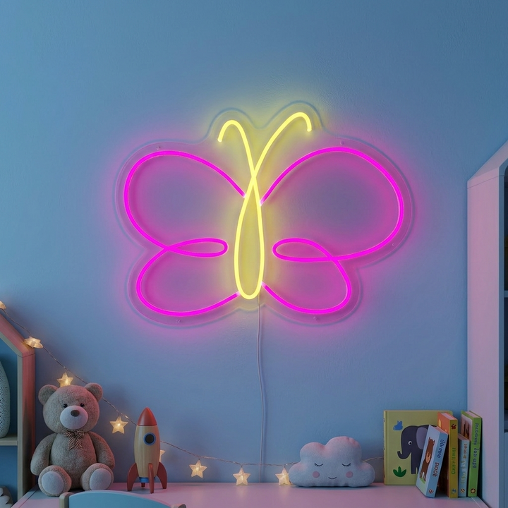 "Fjäril, Dekor För Barnrum" Neonskylt