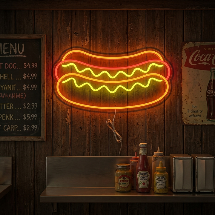 "Hotdog Restaurangmat" Neonskylt
