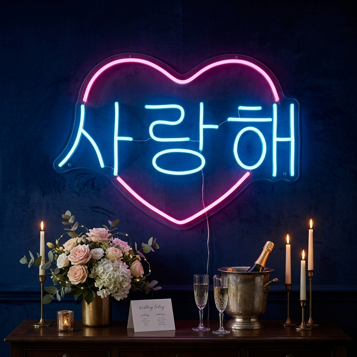 "Heart Shaped Korean I Love You" Neonskylt