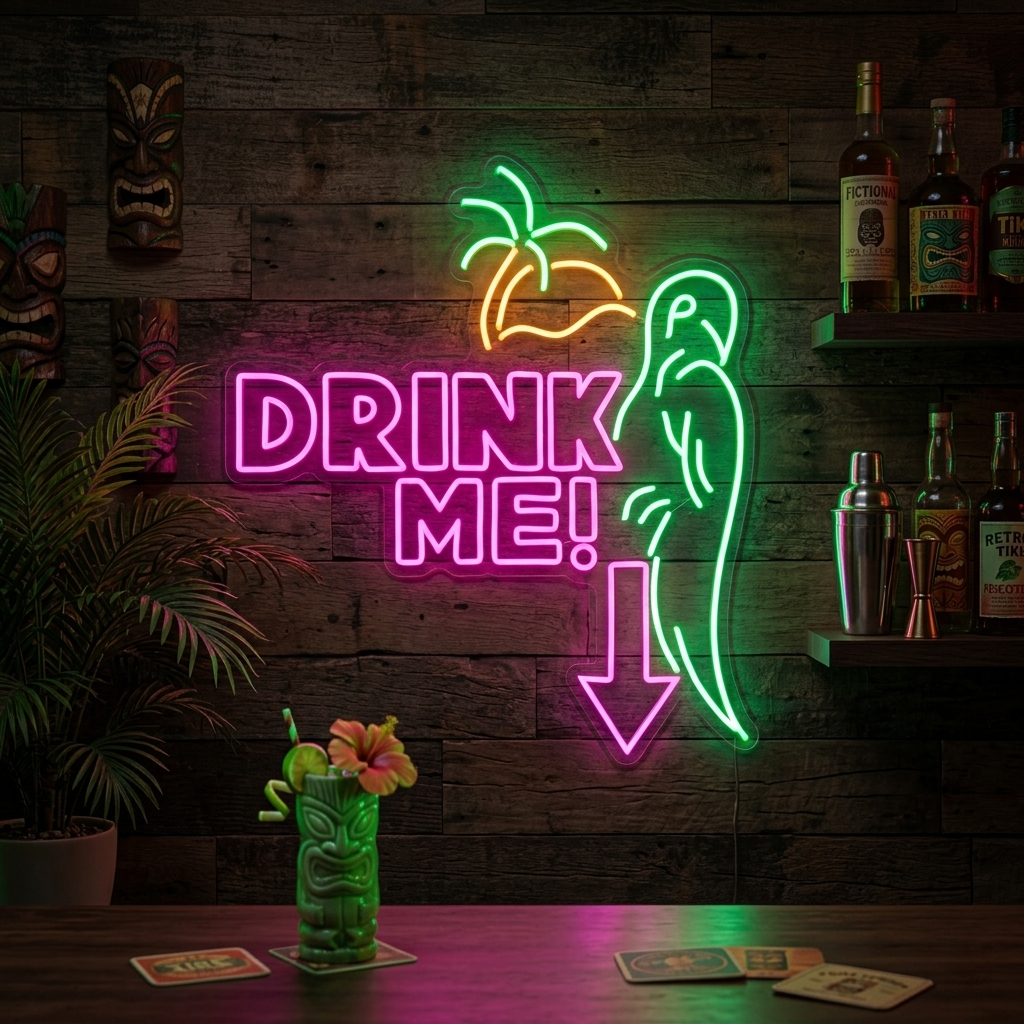 "papegoja, Drink Me" Neonskylt