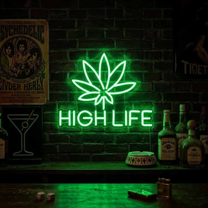 "Marijuana High Life" Neonskylt