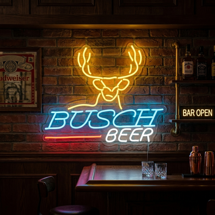 "Hjorthuvud Öl & Bar" Neonskylt