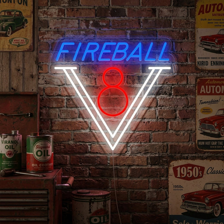 "1950-Talets Fireball V8-Bil" Neonskylt
