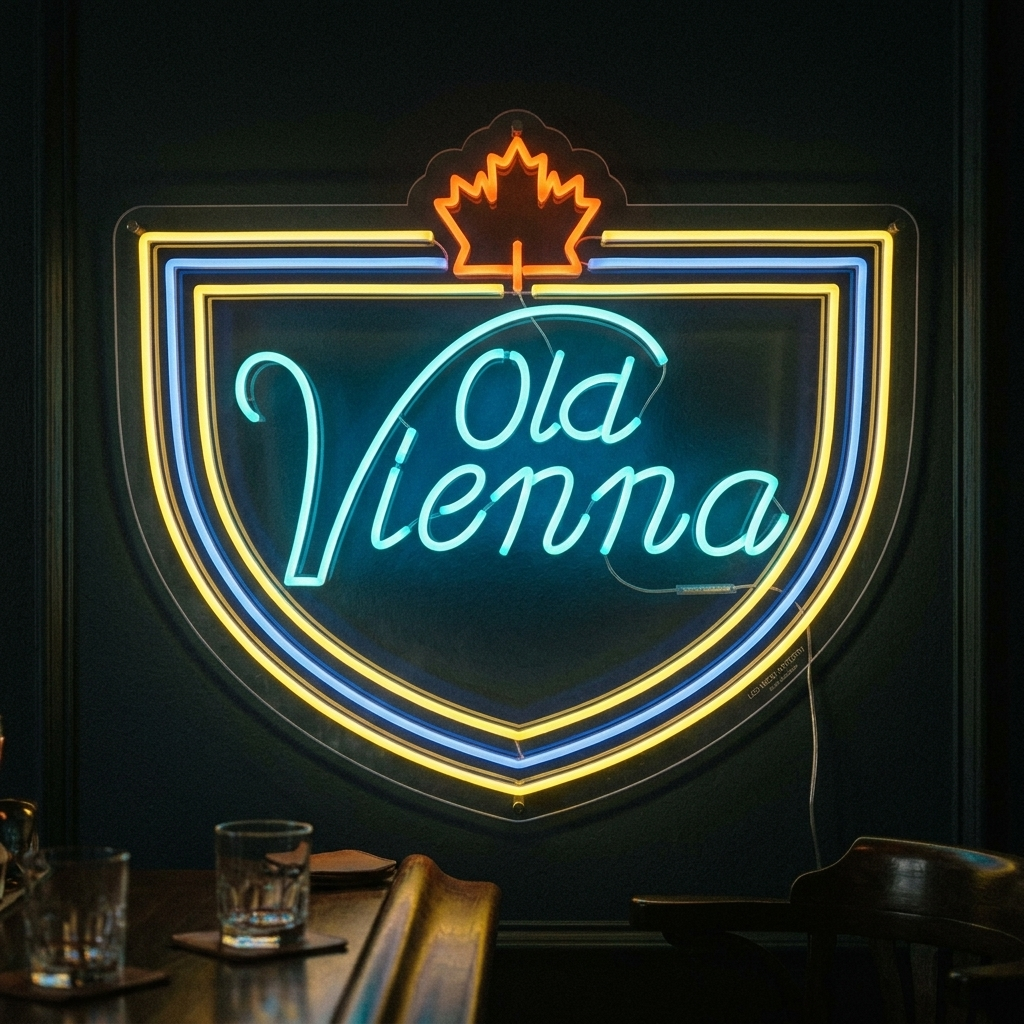 "lageröl, stor kanadensisk öl, Old Vienna" Neonskylt