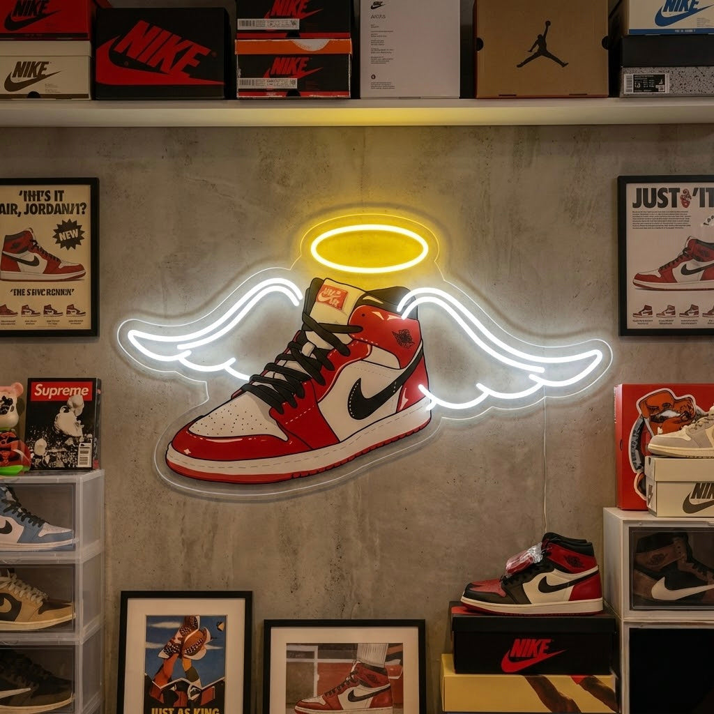 "Sneakers Skor Med Vingar UV-Tryck" Neonskylt