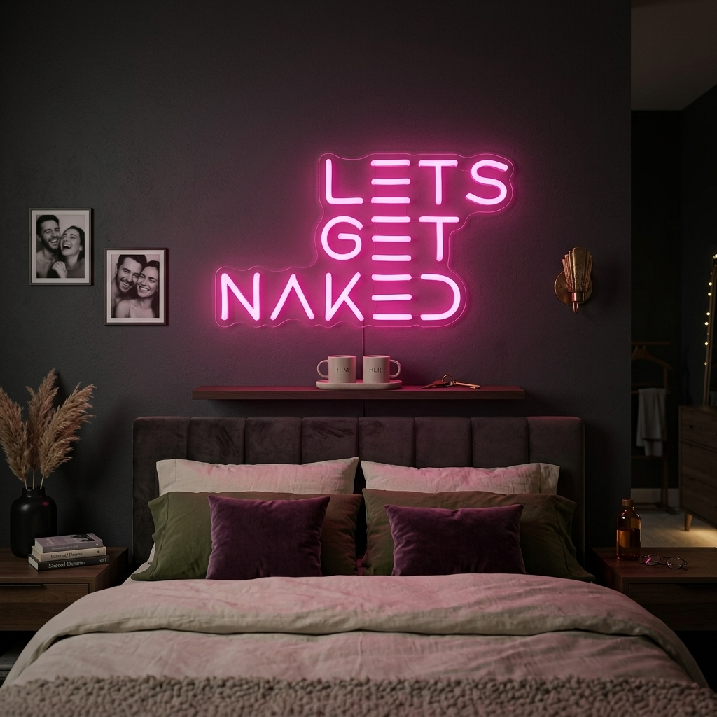 "Lets Get Naked Bathroom" Neonskylt