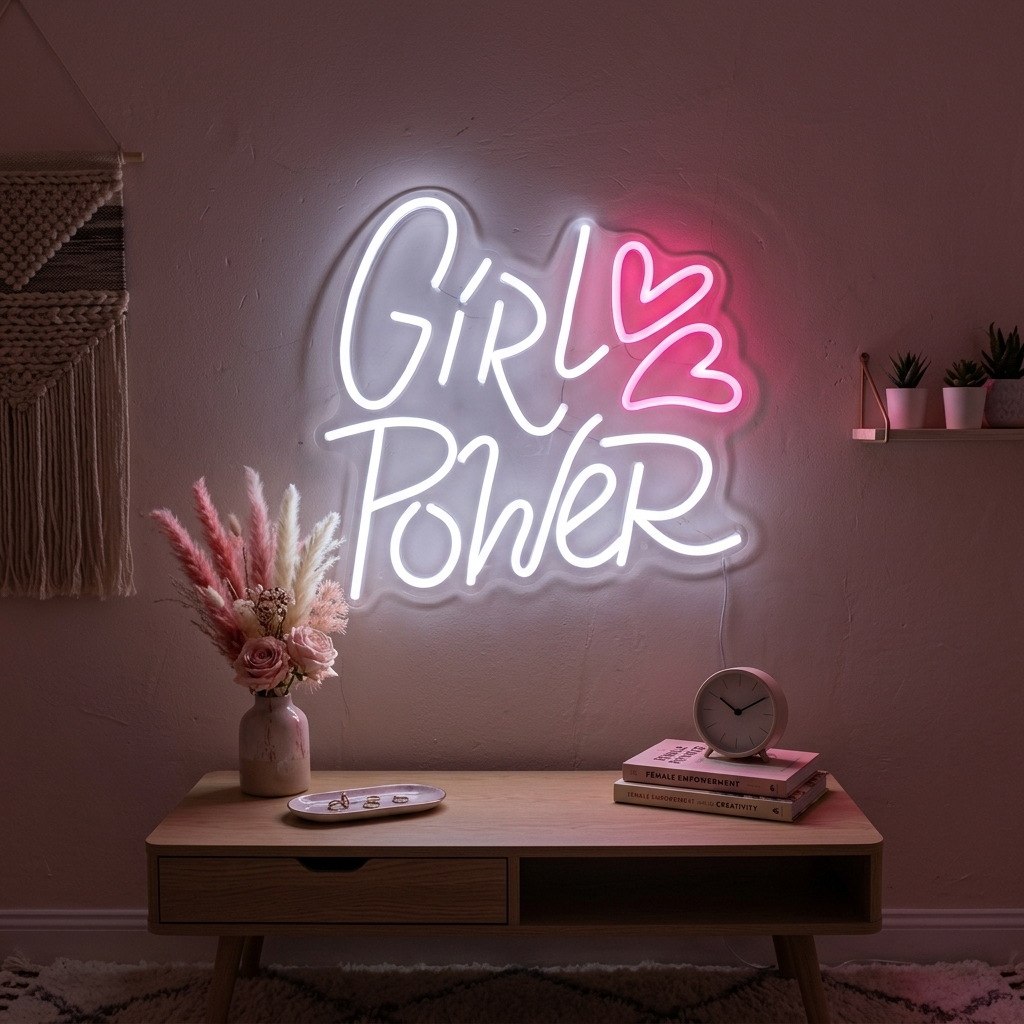 "Girl Power Hearts" Neonskylt